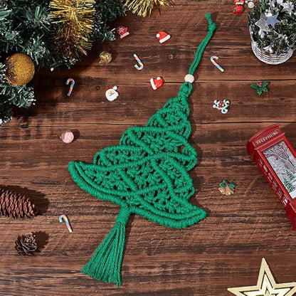 FREEBLOSS 2 Set Macrame Christmas Tree with Large Hole Beads Macrame DIY Kit with Instruction Woven Macrame Decor Adults