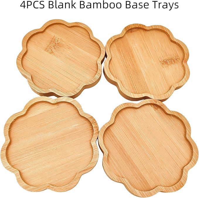 4PCS Mosaic Bamboo Coasters for Crafts, Blank Base Trays, Drinking Cup Coaster, Plant Coaster, Art Plate,DIY Mosaic Supplies (Eight-Petal)