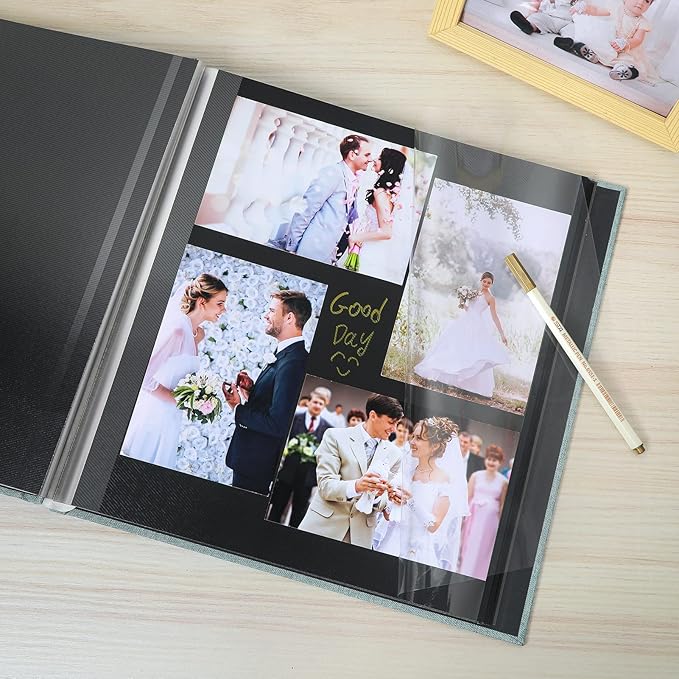 Spbapr Large Photo Album Self Adhesive Linen Cover Magnetic Scrapbook Album DIY Scrap Book 40 Black Sticky Pages for 4x6 5x7 8x10 10x12 Pictures with A Metal Pen