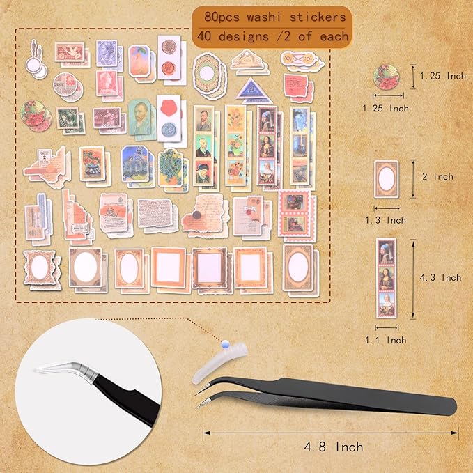 200Pcs Vintage Scrapbook Stickers, Aesthetic Junk Journal Stamping Supplies Kit, Scrapbooking Ephemera Washi Paper for Bullet Journaling Planners Diary Collage (Artistic)