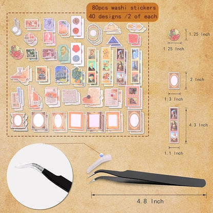 200Pcs Vintage Scrapbook Stickers, Aesthetic Junk Journal Stamping Supplies Kit, Scrapbooking Ephemera Washi Paper for Bullet Journaling Planners Diary Collage (Artistic)