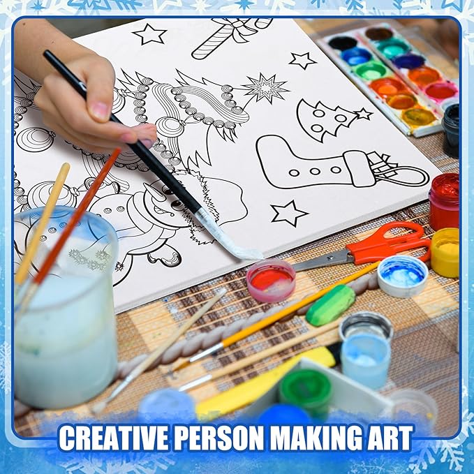 Sherr 140 Pcs 20 Set Pre Drawn Canvas Kit for Painting Craft Sip and Paint Kit for Adults Pre Printed Canvas Painting Favor for Virtual DIY Birthday Gifts Adult's Date Party(Christmas)