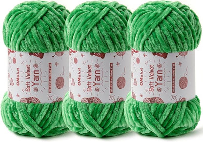 3x100g Fluffy Velvet Chenille Yarn for Crocheting and Knitting, 3x87.4yd Baby Yarn for Crocheting Soft, Crochet Chunky Yarns Amigurumi Yarns（Green）