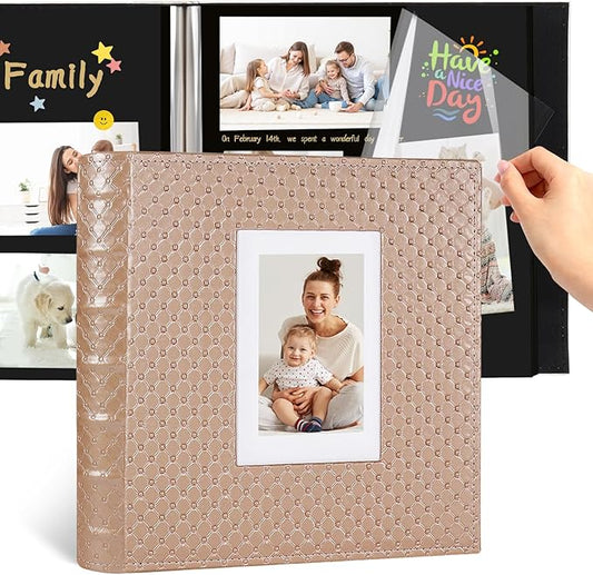 RECUTMS Photo Album 4x6 5x7 8x10 Size Button Grain Leather DIY 60 Pages Scrap Photo Book Baby Picture Album Family Scrapbook Wedding Anniversary Self Adhesive Handmake Scrap Book（Brown）