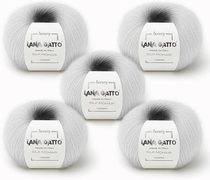 5 Skeins, Silk Mohair Luxury Yarns, Premium and Soft Blend for Knitting and Crocheting, Made in Italy (White - 6027, 5)