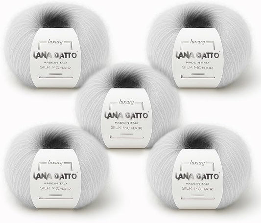 5 Skeins, Silk Mohair Luxury Yarns, Premium and Soft Blend for Knitting and Crocheting, Made in Italy (White - 6027, 5)