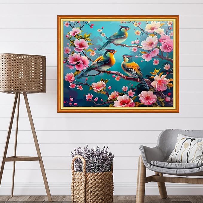 Artvxeay Stamped Cross Stitch Kits | Embroidery Kits for Beginners Craft Kit Needlepoint for Adults Supplies DIY 11CT-(Peach Blossom Bird 16x20 inch)