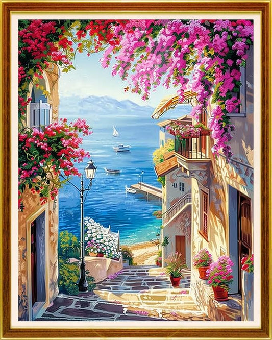 Joycasa Stamped Cross Stitch Kits for Beginners Full Range of Cross Stitching 11 CT Printed Cross Stitch Kit for Adults Cross-Stitch Patterns Needlepoint Kits-Seaside Scenery 16x20 inchs