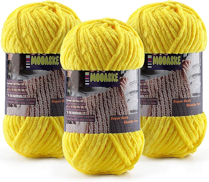 Baby Blanket Yarn for Crocheting - Soft Velvet Fluffy Chenille Yarn for Knitting Amigurumi Making Scarves, Doll - 100g/3.5oz 131 Yards Thick Plush Yarns (3, Golden Yellow)
