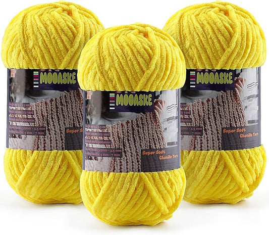 Baby Blanket Yarn for Crocheting - Soft Velvet Fluffy Chenille Yarn for Knitting Amigurumi Making Scarves, Doll - 100g/3.5oz 131 Yards Thick Plush Yarns (3, Golden Yellow)