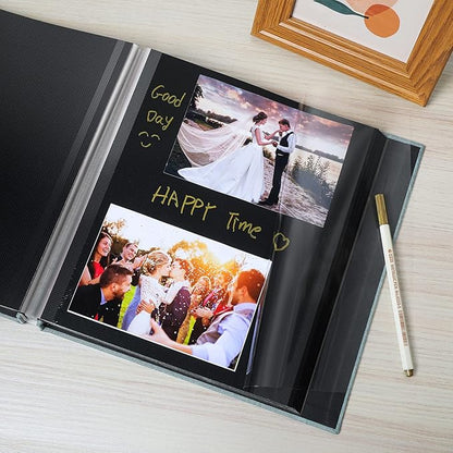 Spbapr Large Photo Album Self Adhesive Linen Cover Magnetic Scrapbook Album DIY Scrap Book 60 Black Sticky Pages for 3x5 4x6 5x7 8x10 Pictures with A Metal Pen
