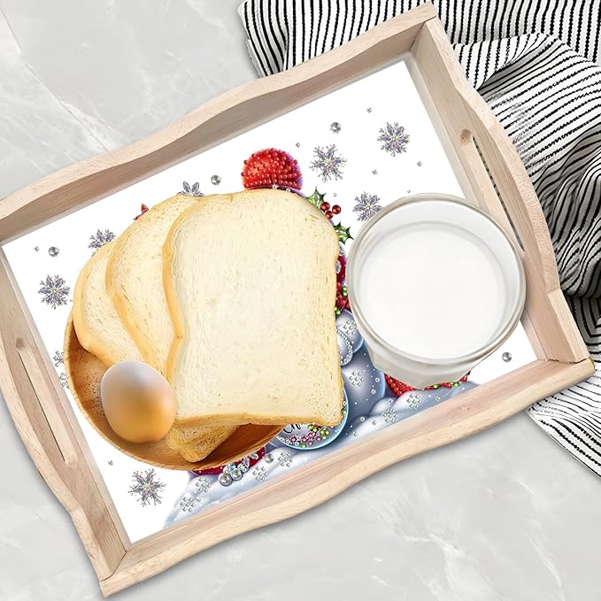 DIY Diamond Art Painting Wooden Tray Kit With Handle, Food Tray for Breakfast, Bar Dinner Table Decoration, Diamond Dots Gem Painting Art Set for Beginners-Snowman2