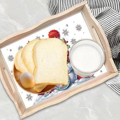 DIY Diamond Art Painting Wooden Tray Kit With Handle, Food Tray for Breakfast, Bar Dinner Table Decoration, Diamond Dots Gem Painting Art Set for Beginners-Snowman2