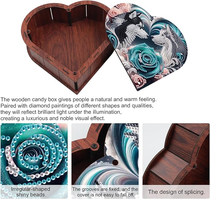 DIY Diamond Painting Kit Storage Box, Rose Wolf Dog Diamond Decorative Craft Heart Shaped Kit, Desktop Item Storage, Multifunctional Creative Craft Gift