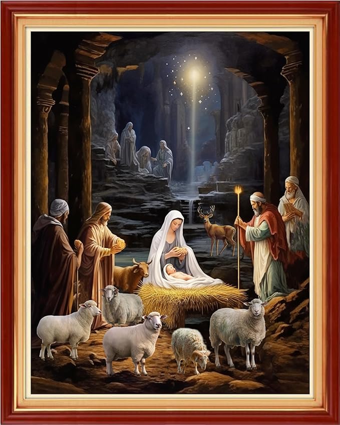Foxhool Stamped Cross Stitch Kits,11CT Printed Cross Stitch Pattern Full Embroidery Kits for Beginner Needlepoint Kits-Great Nativity 16x20 inchs