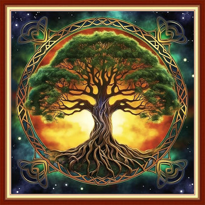 Foxhool Stamped Cross Stitch Kits,11CT Printed Cross Stitch Pattern Full Embroidery Kits for Beginner Needlepoint Kits- Magic Tree 18x18 inch