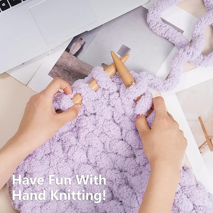 Chunky Yarn for Hand Knitting - #10 Chunky Chenille Yarn, Jumbo Big Thick Chunky Yarns for Crocheting, Super Bulky Chunky Knit Blanket Yarns, 8 Skein (25 yds 8 oz Each Skein), Lavender Fog