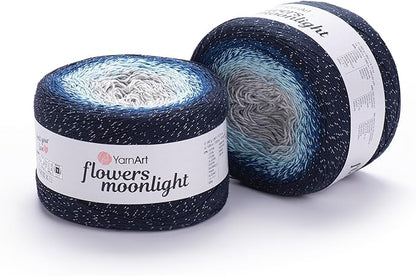 2 Skein/Pack YarnArt Flowers Moonlight Gradient Glitter Yarn, Each Ball 9.17 oz (260 gr) / 1094 Yards (1000m), 53% Cotton 43% Acrylic 4% Metallic Polyester, Yarn for Knitting and Crochet (3261)