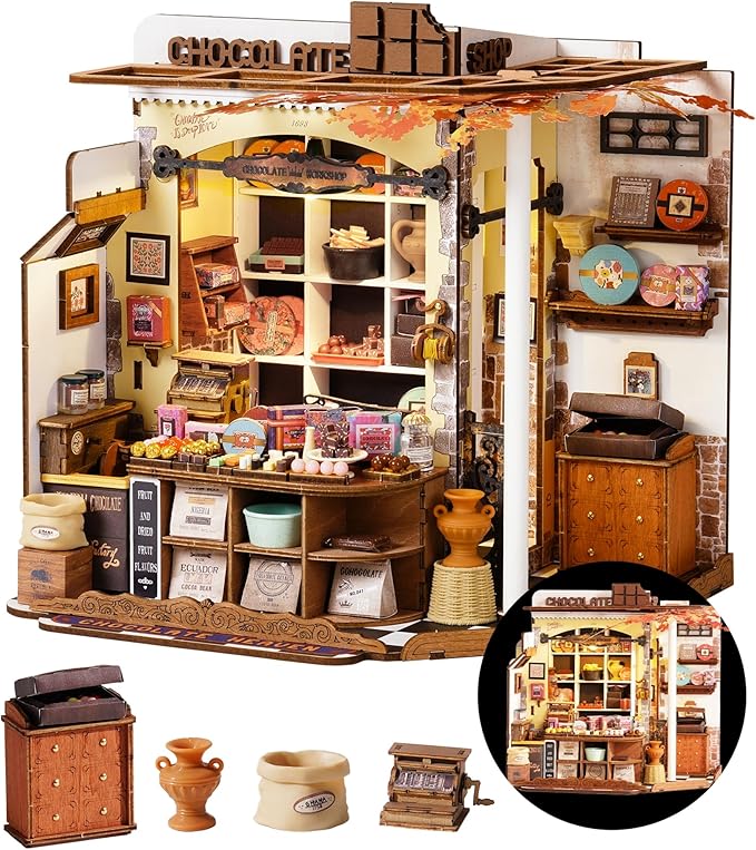 Rolife DIY Miniature House Kit Henry's Chocolate Shop, Tiny House Book Nook for Bookshelf Decor, 3D Puzzles Model Building Kits for Teens, Birthday Gifts/Craft Kits for Girls Boys (Henry's Chocolate)