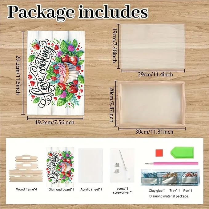 DoxQcs DIY Diamond Art Wooden Tray Kit Easter Food Tray with Handle Diamond Painted Table Decoration Tray for Breakfast Bar Dinner Table Diamond Art Painting for Beginners-Cupcake