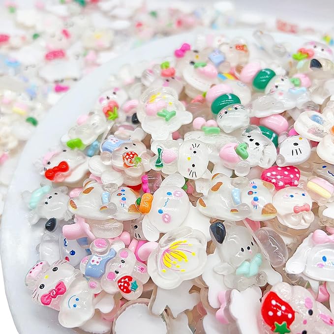 60 Pcs Slime Charms Bulk DIY Craft Making Kit, Cute Flat Back Resin Charms for Crafts (White)