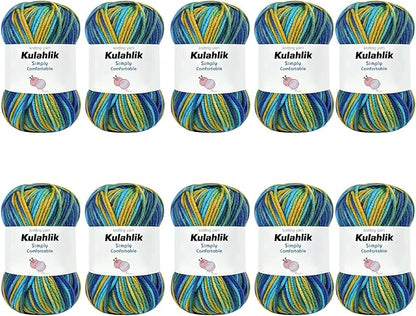 500g(10x50g) Acrylic Yarn for Crocheting and Knitting, Colorful Gradient Yarn Thread, 10 Rolls Skeins, Multicolor Hilo Acrílico, Perfect for DIY Crafts Project