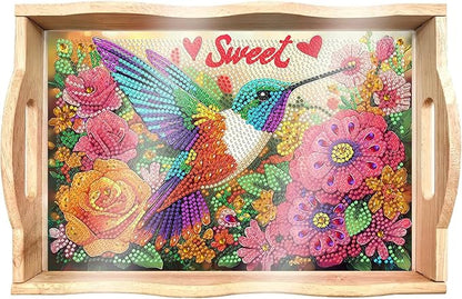 DOTSOPS 5D Diamond Art Wooden Serving Tray with Handle for Adults DIY Diamond Painting Kits for Beginners Full Drill Diamond Dots Gem Arts and Crafts Special Shape 7.8x11.8 Inches Bird