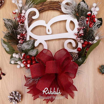 Ribbli Red Burlap Wired Ribbon,1-1/2 Inch x 10 Yard,Wired Edge Ribbon for Big Bow,Wreath,Tree Decoration,Outdoor Decoration