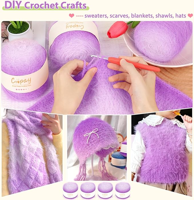 Coopay Ombre Yarn for Crocheting and Knitting - 4 Pack Dual Gradient Yarn Cake with Plush of 100g/3.52oz - 190m/207yds - 38% Wool, 40% Nylon, 22% Acrylic for Sweaters, Hats, Scarves (Star Tulle)