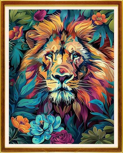 Joycasa Stamped Cross Stitch Kits for Beginners Full Range of Cross Stitching 11 CT Printed Cross Stitch Kit for Adults Cross-Stitch Patterns Needlepoint Kits-Lion in The Flowers 16x20 inch