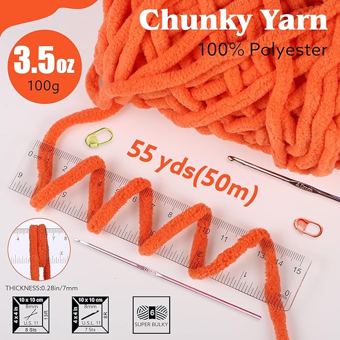 WSICSE Chenille Fluffy Yarn, Thick Chunky Blanket Yarn for Crocheting Plush Soft for Knitting DIY Christmas Stuffers, 6 Pack 100g Each 3.5 oz 55 Yards(Rainbow)