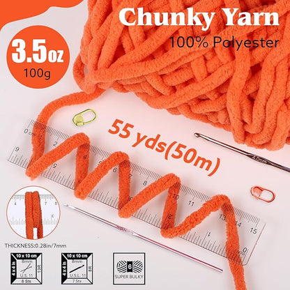 WSICSE Chenille Fluffy Yarn, Thick Chunky Blanket Yarn for Crocheting Plush Soft for Knitting DIY Christmas Stuffers, 6 Pack 100g Each 3.5 oz 55 Yards(Rainbow)