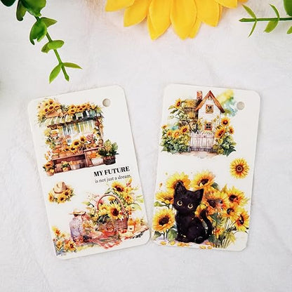 AuriicLeaf Blooming Sunflower PET Tape Set, 6 Rolls of Pre-Cut Floral Stickers for Journaling, Scrapbook Supplies, DIY Crafts, and Decorative Art