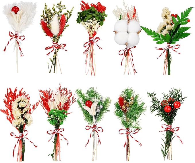 10/12/24 Pack Dried Flowers for Vase Various Mini Bouquet Dried Small Wildflowers Natural Real Flowers Bulk for Crafts DIY Wedding Decor (10, Christmas Color1)