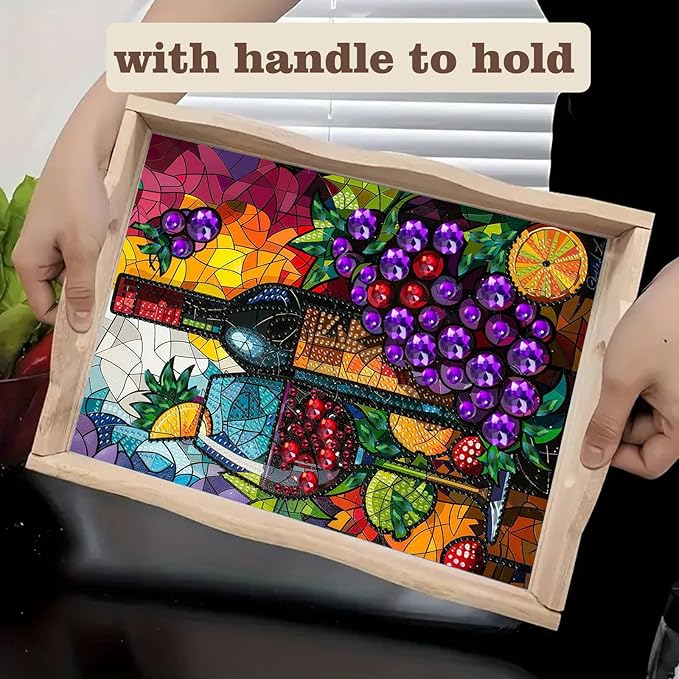 SHLUHA Diamond Art Kits for Adults Wooden Serving Trays with Handle Food Tray for Breakfast Home Decor Gift