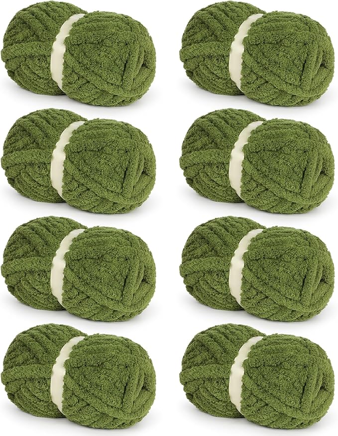 Chunky Yarn for Hand Knitting-Ombre Chunky Chenille Blanket Yarn for Crocheting-8 Pack of 226g/7.97oz-#8 Jumbo Super Bulky Fluffy Thick Finger Knitting Yarns for Scarf, Cushions and Doll(C)