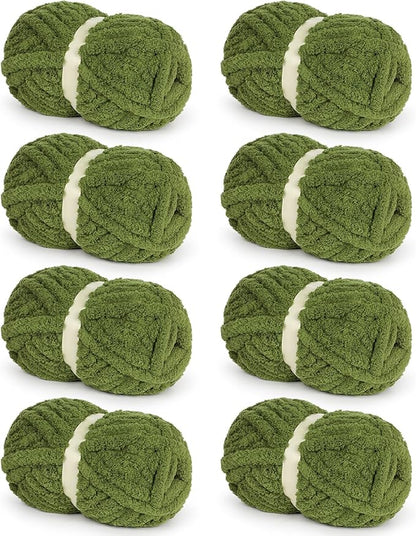 Chunky Yarn for Hand Knitting-Ombre Chunky Chenille Blanket Yarn for Crocheting-8 Pack of 226g/7.97oz-#8 Jumbo Super Bulky Fluffy Thick Finger Knitting Yarns for Scarf, Cushions and Doll(C)