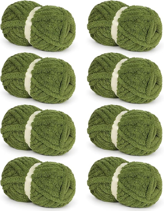 Chunky Yarn for Hand Knitting-Ombre Chunky Chenille Blanket Yarn for Crocheting-8 Pack of 226g/7.97oz-#8 Jumbo Super Bulky Fluffy Thick Finger Knitting Yarns for Scarf, Cushions and Doll(C)