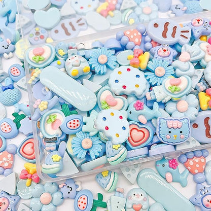 100Pcs Flatback Resin Slime Charms, Kawaii Assorted Cute Charms for DIY Crafts, Scrapbooking, Phone Case Decor, Bulk Assorted Ornaments (blue)