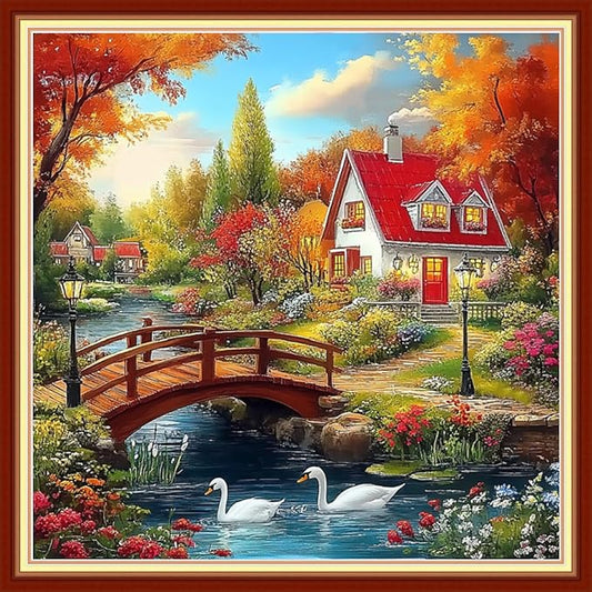 DMCVIVR Stamped Cross Stitch Kits for Beginners Adults Needlepoint Kits for Beginners Embroidery Kits for Adults Crossstitch Kit for Beginners 11CT-Dream Home 18x18 inchs
