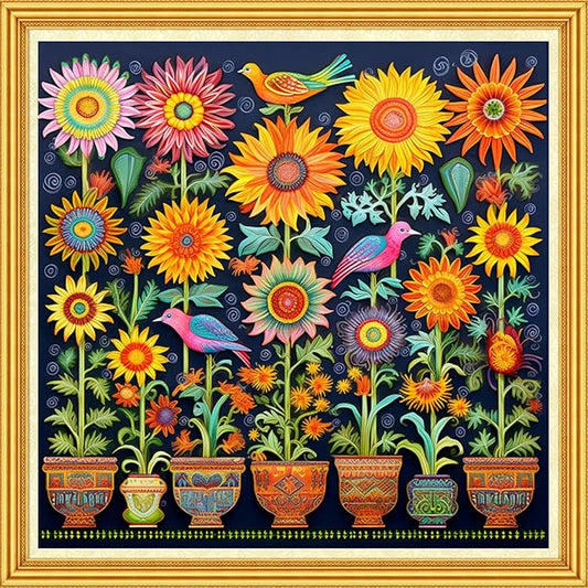 Foxhool Stamped Cross Stitch Kits,11CT Printed Cross Stitch Pattern Full Embroidery Kits for Beginner Needlepoint Kits-Magic Flower Bonsai 18x18 inch