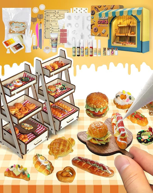 iLAND Cute Crafts for Teens Women Adults of DIY Air Dry Clay Art Mini Food, Modeling Clay Kit for Fun Date Night Craft Set Realistic 1/12 Scale Accessories for Dollhouse Kitchen Creative Crafting Gift