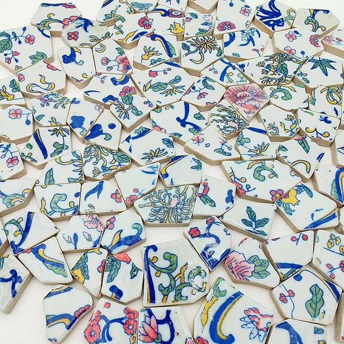 1.1 LB Porcelain Ceramic Mosaic Tiles,Broken Irregular Mosaic Tiles for DIY Craft Floor,Kitchen,Pool, Flower Pots Mosaic Making Supplies (Porcelain 09)