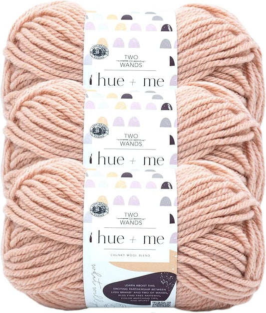 Lion Brand Yarn, Hue + Me Chunky Yarn for Crocheting, Knitting, and Crafts, Rose Water, 3 Pack