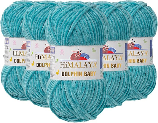 5 Skein/Pack Himalaya Dolphin Baby Chenille Yarn, Each Ball 100 gr (3.5 oz), 120 m (132 Yards), 100% Polyester, Super Bulky Baby Blanket Velvet Amigurumi Yarn, 80354 - Petrol Green
