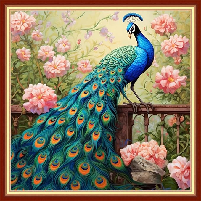 Dimensean Stamped Cross Stitch Kits Full Range of Embroidery Patterns Starter Kits for Beginners Adult DIY Cross Stitches Needlepoint Kits 11CT-Auspicious Peacock 18x18 inch