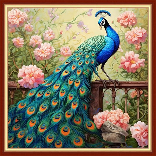 Dimensean Stamped Cross Stitch Kits Full Range of Embroidery Patterns Starter Kits for Beginners Adult DIY Cross Stitches Needlepoint Kits 11CT-Auspicious Peacock 18x18 inch