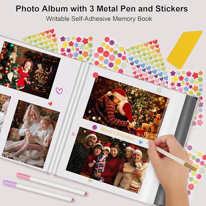 Zesthouse Photo Album Self Adhesive Pages, 60 Pages Magnetic Scrapbook Albums with Sticky Page,Photos Album Holds 8x10 & 5X7 & 4x6 & 6x8 & 3x5 (Black Blue, 11"x10.6"/White 60 Pages)