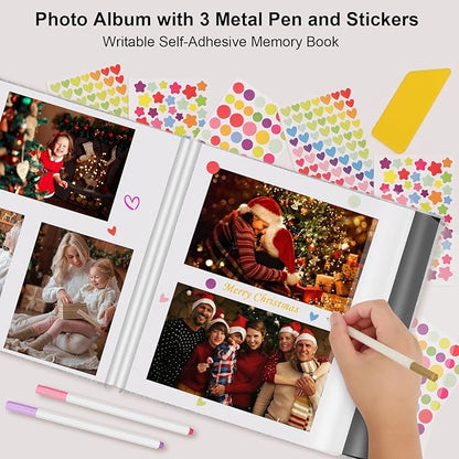 Zesthouse Photo Album Self Adhesive Pages, 60 Pages Magnetic Scrapbook Albums with Sticky Page,Photos Album Holds 8x10 & 5X7 & 4x6 & 6x8 & 3x5 (Black Blue, 11"x10.6"/White 60 Pages)