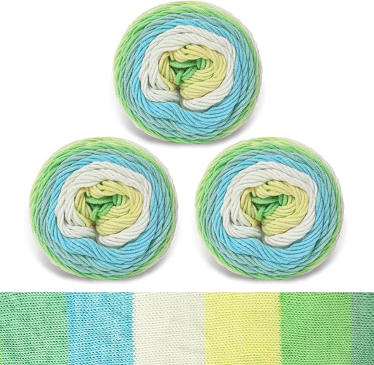Franel Cotton Acrylic Yarn-45% Cotton 55% Acrylic, 3 Skeins of 100g Each, Gradient-White Green Yellow, Perfect for Crocheting Knitting Scarves Shawls Blankets Gradient Variegated Yarn